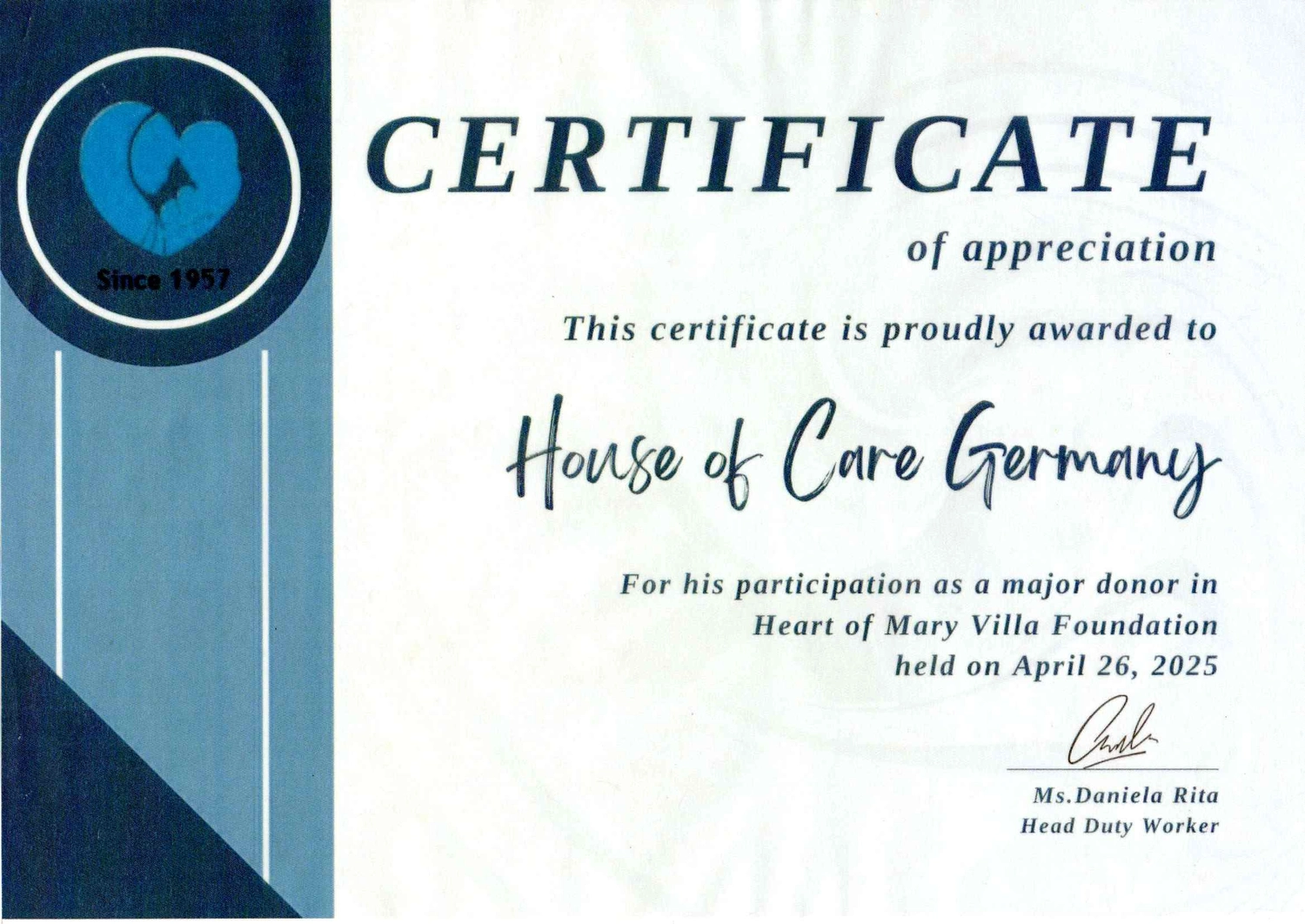 House of Care Germany gemeinnützige UG – Tierbetreuung – Zertifikat